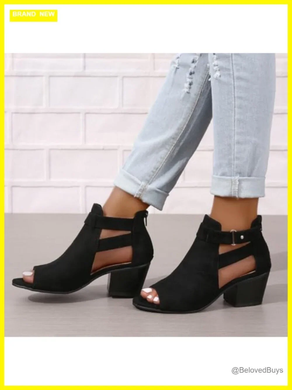Peep Toe Ankle Booties Chunky Heels Cutout Back Zipper Sandals Suede Side Ankle